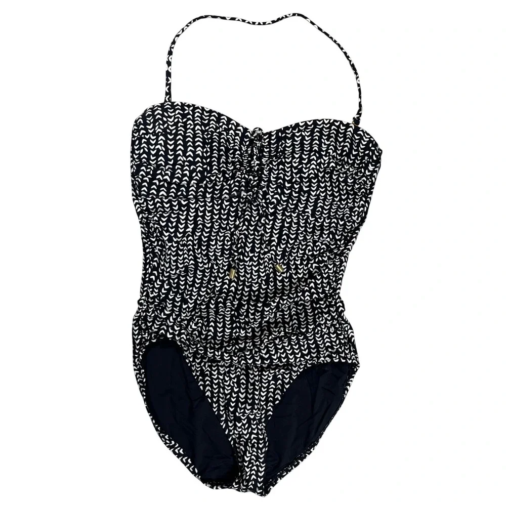 La Blanca One Piece Swimsuit Womens 8 Navy‎ White Chevron Ruched LB5KD10